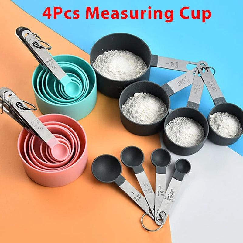 4pcs Baking Tools Kitchen Measuring Spoon Set Stainless Steel Handle Measuring Cup With Scale Measuring Spoon Kitchen Gadgets