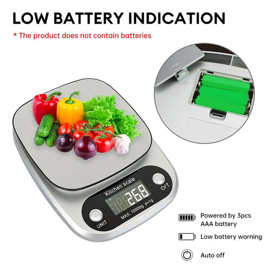 Household Kitchen Scale Electronic Food Scale Baking Scale Measuring Tool Stainless Steel Platform With LCD Display 10kg/ 1g