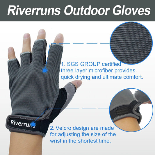 Riverruns Fingerless Fishing Gloves Sun Protection for Men Fishing, Paddling, Sailing, Rowing and Hiking.