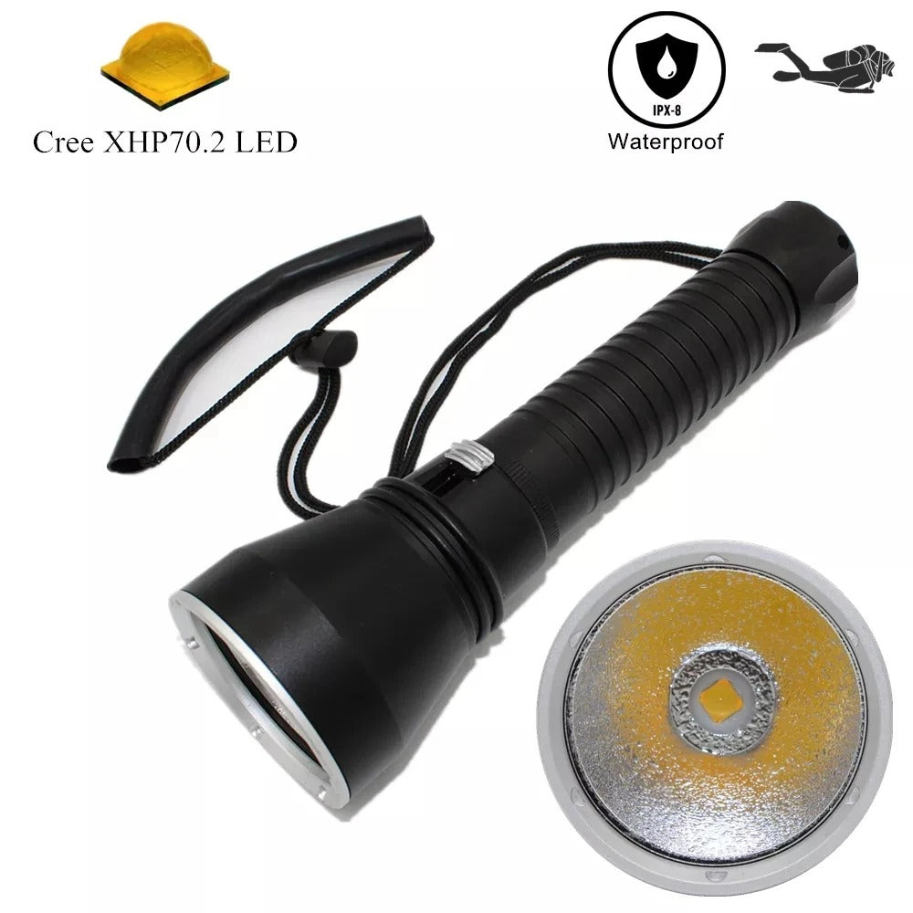 XHP70 LED Yellow/White Light 4000 Lumens Diving Flashlight 26650 Torch Underwater 100M xhp70.2 spearfishing led diving lamp