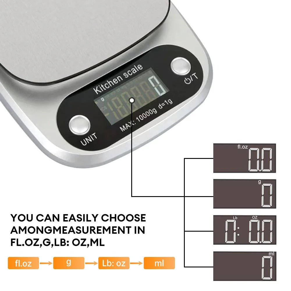 Household Kitchen Scale Electronic Food Scale Baking Scale Measuring Tool Stainless Steel Platform With LCD Display 10kg/ 1g