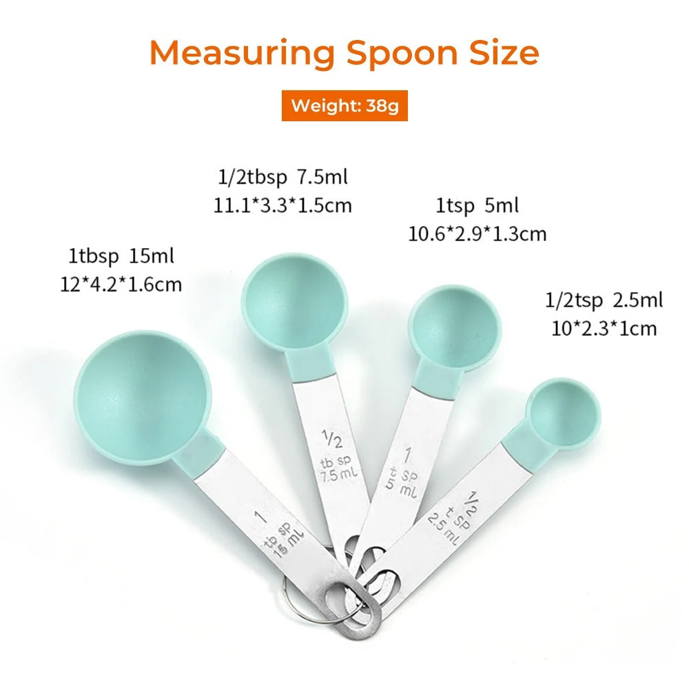 4pcs Baking Tools Kitchen Measuring Spoon Set Stainless Steel Handle Measuring Cup With Scale Measuring Spoon Kitchen Gadgets